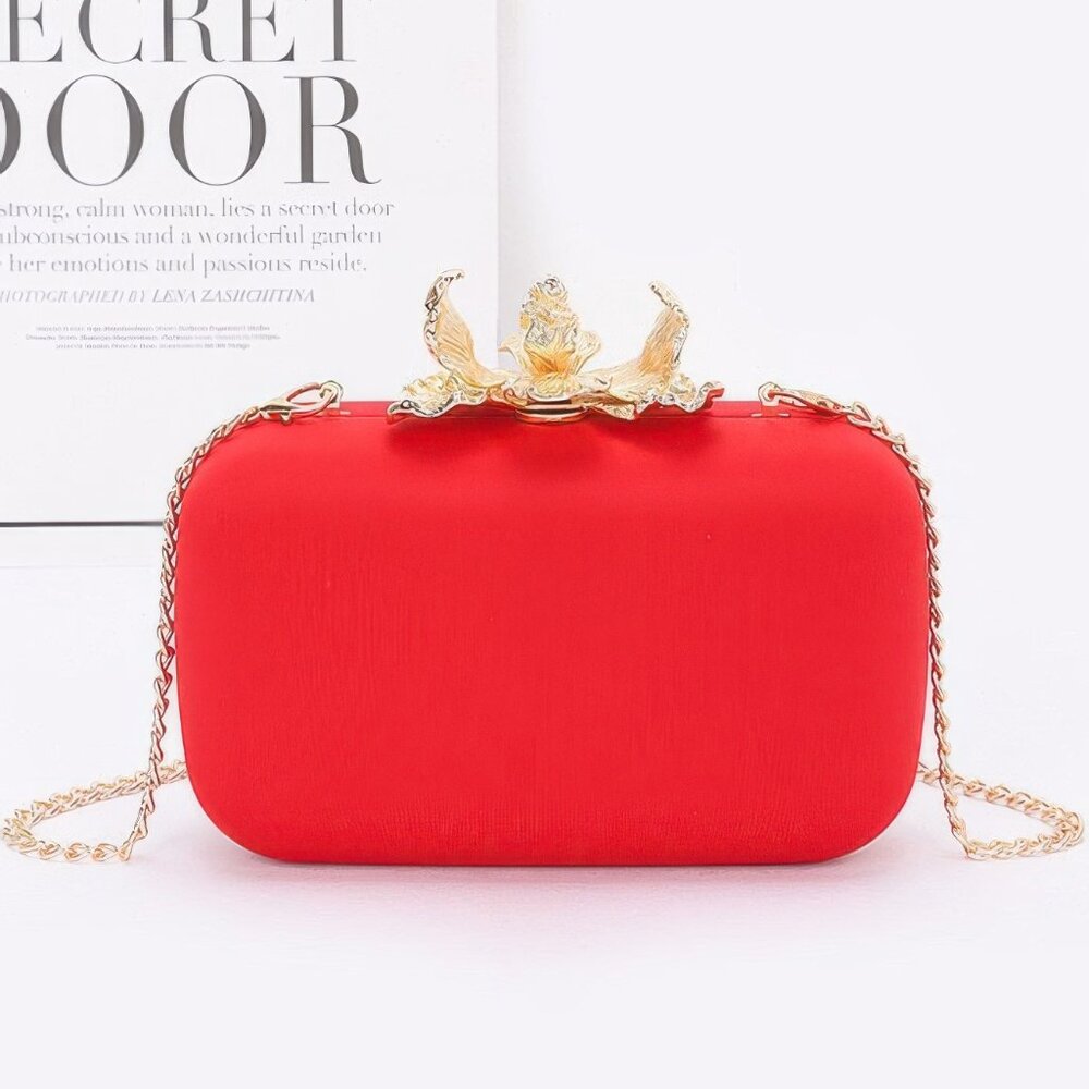 Big Metal Flower Satin Case Bag